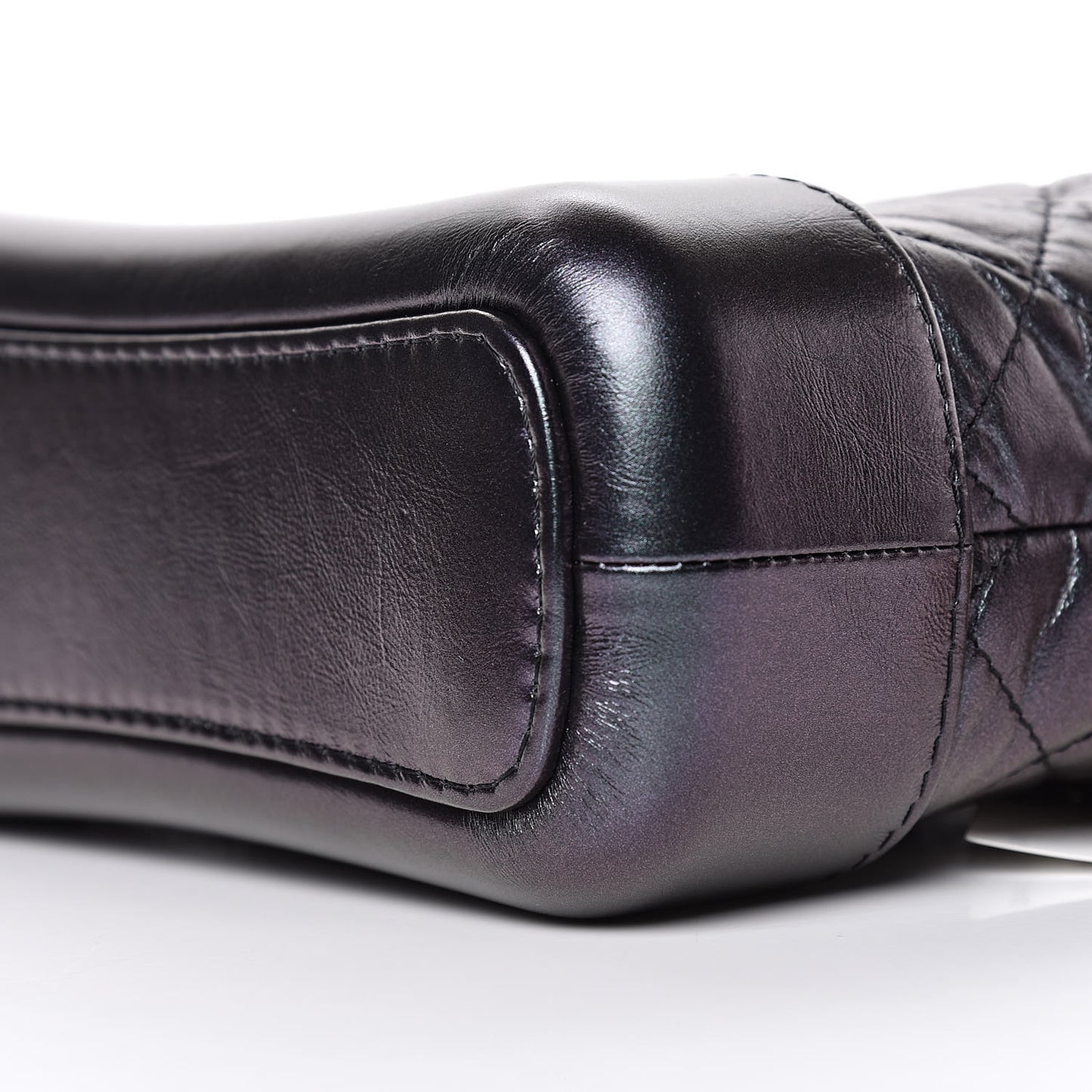 Iridescent Aged Calfskin Quilted Small Gabrielle Hobo Black