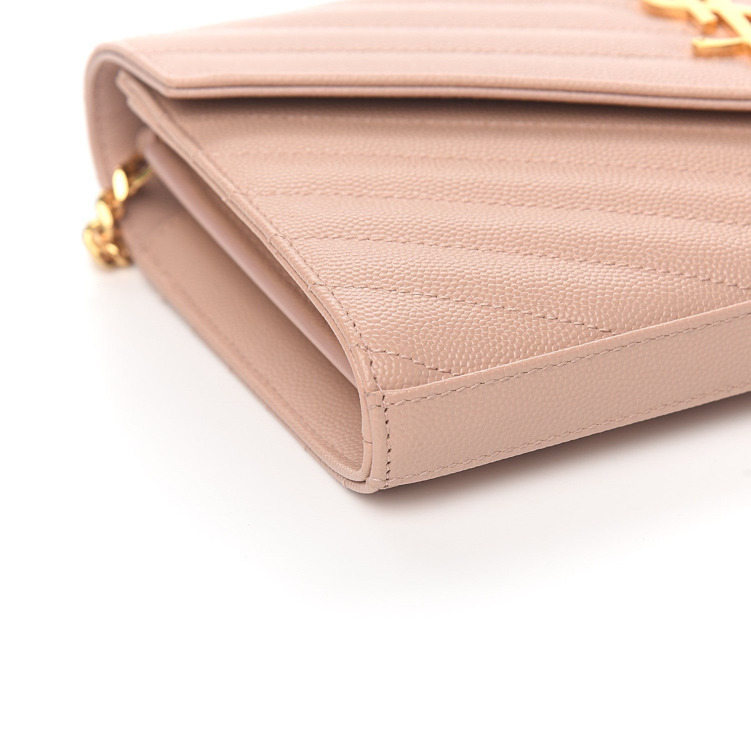 Saint Laurent Grain De Poudre Matelasse Chevron Monogram Chain Wallet Pale Pink 6 of 8