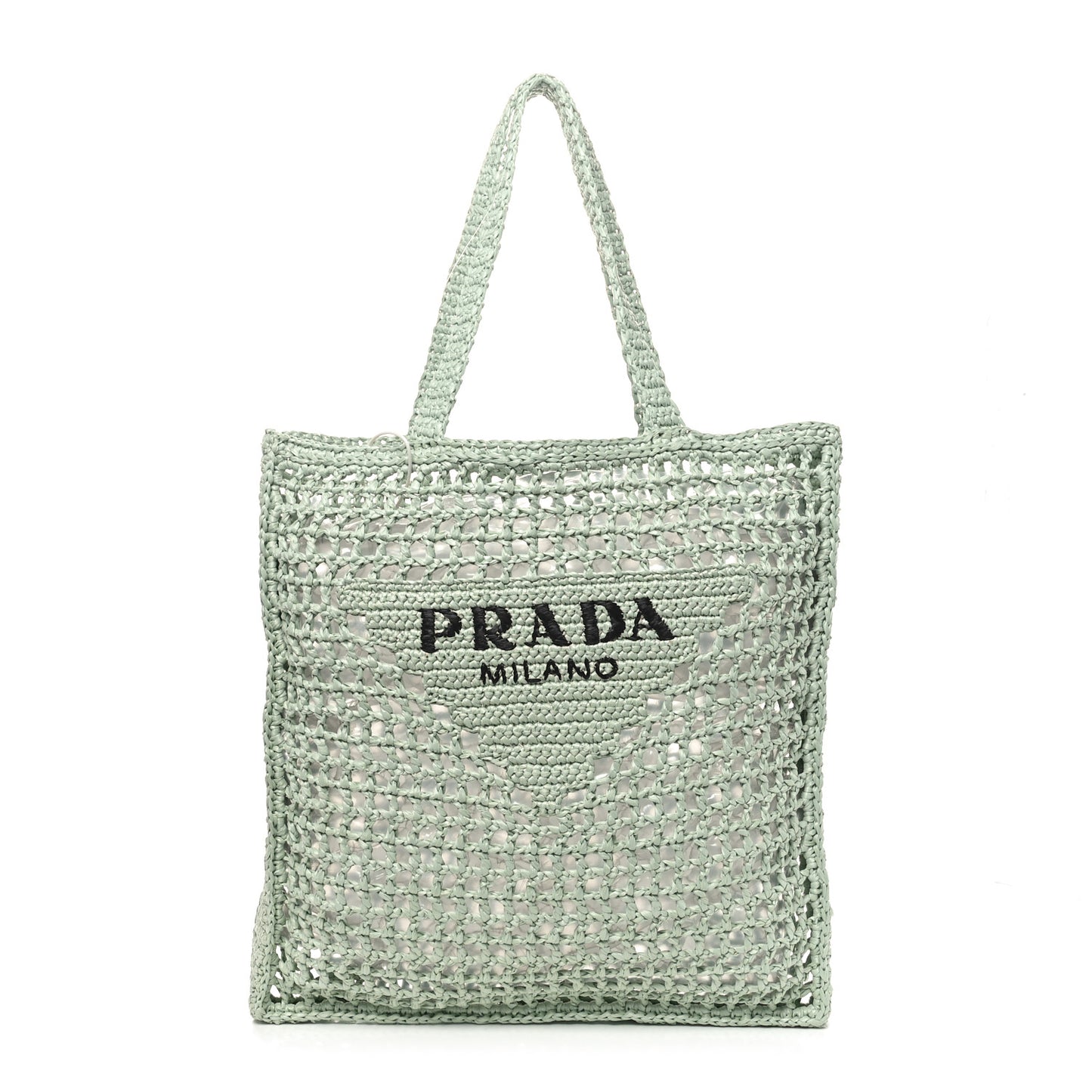 Yarn Raffia Effect Crochet Logo Embroidered Tote Bag Acqua