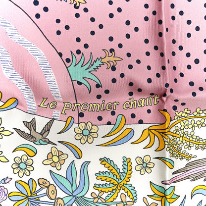 Hermes Silk Le Premier Chant Scarf 90 Vieux Rose Vert Jaune 3 of 5