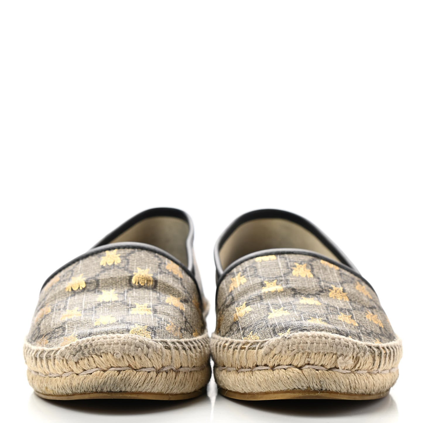 GG Supreme Monogram Bees Espadrille Flats 38 Beige Ebony Oro Black
