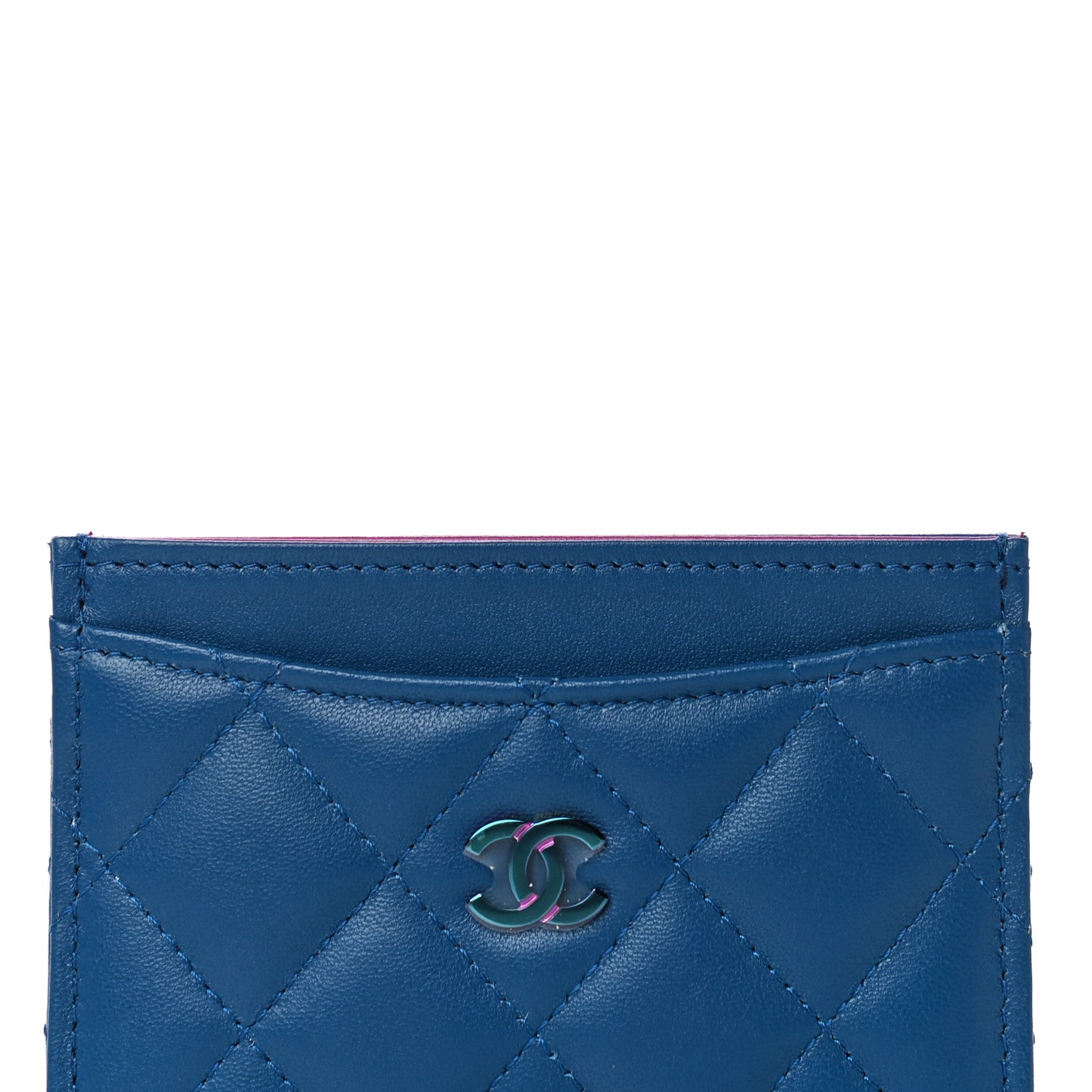 Lambskin Quilted Card Holder Blue Pink