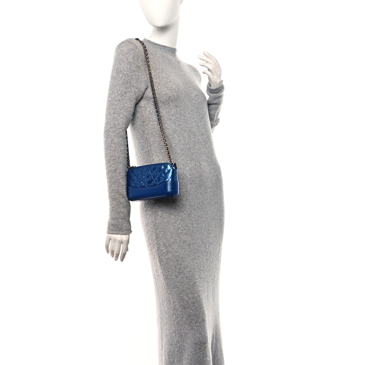 Chanel Iridescent Aged Calfskin Chevron Quilted Small Gabrielle Clutch With Chain Blue 2 of 11