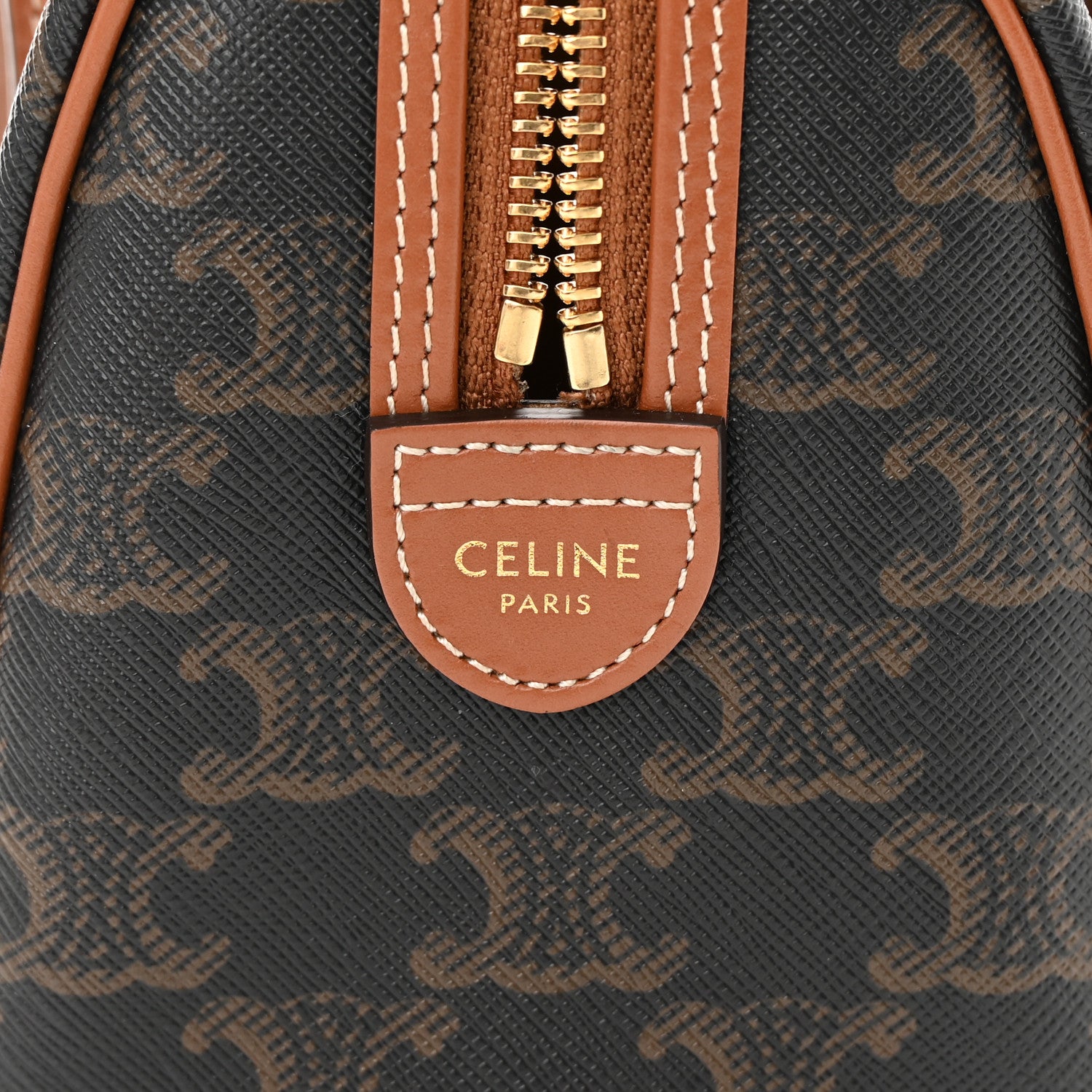 Celine Triomphe Canvas Calfskin Small Boston Bag Tan 6 of 12