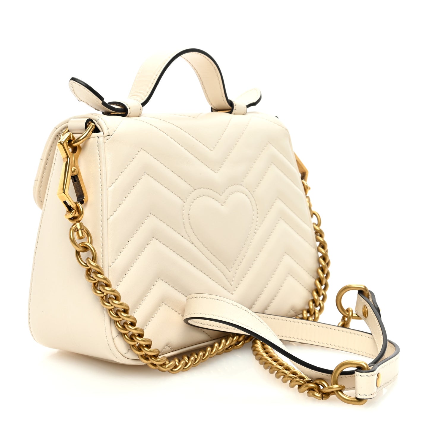 Calfskin Matelasse Mini GG Marmont Top Handle Shoulder Bag White