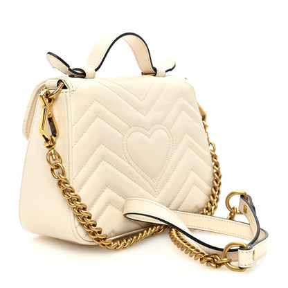 Gucci Calfskin Matelasse Mini GG Marmont Top Handle Shoulder Bag White 3 of 10