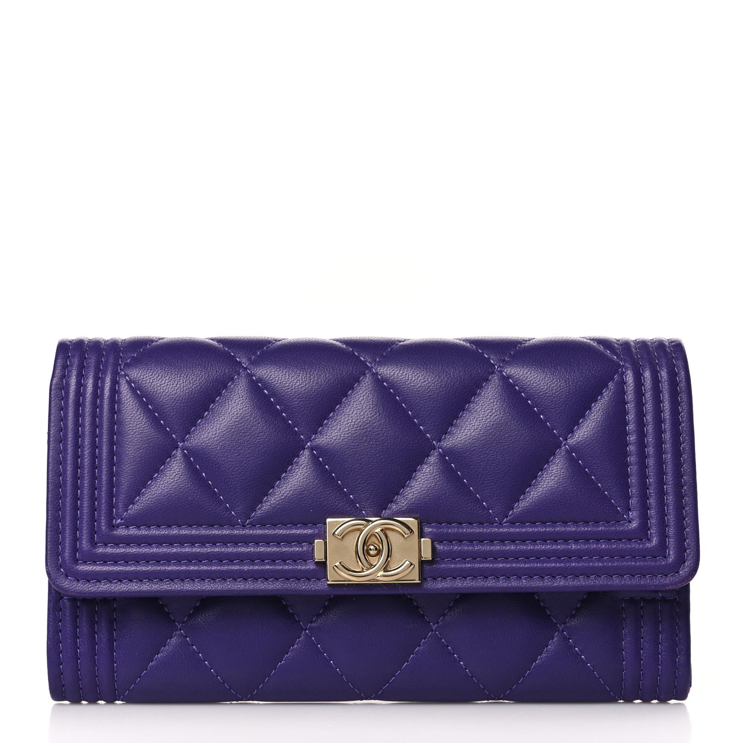 Lambskin Quilted Medium Boy Flap Wallet Purple