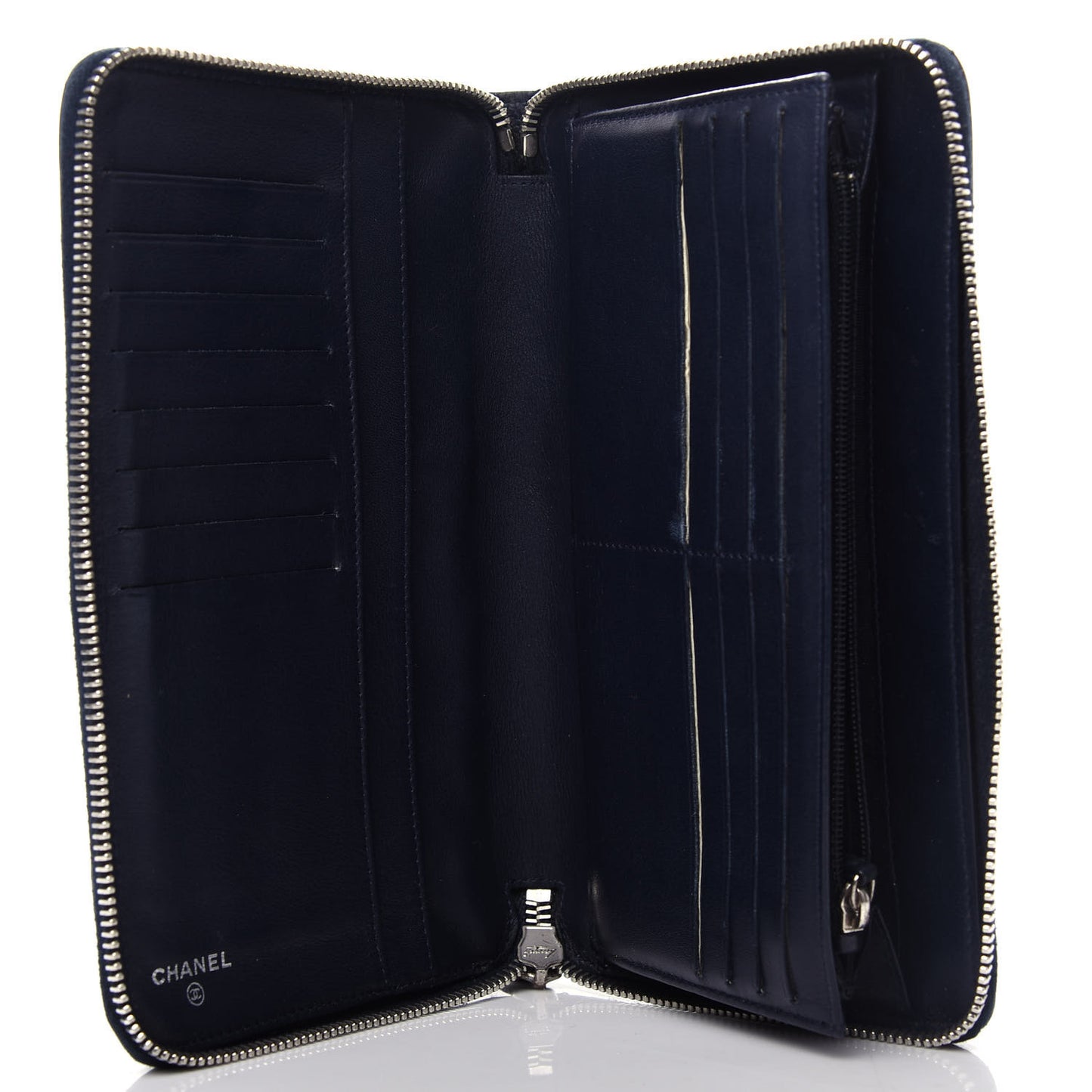 Caviar Quilted Large Zip Around Organizer Wallet Navy