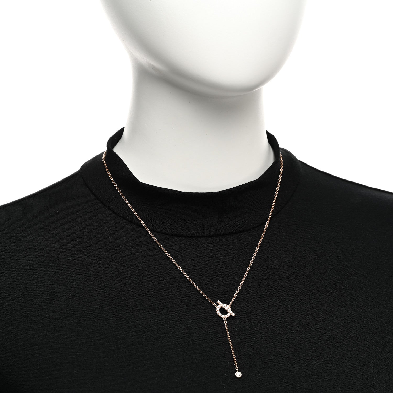 Hermes 18K Rose Gold Diamond Finesse Lariat Necklace 2 of 5