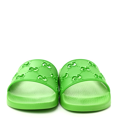 Gucci Rubber GG Monogram Perforated Womens Slide Sandals 38 Green 2 of 8