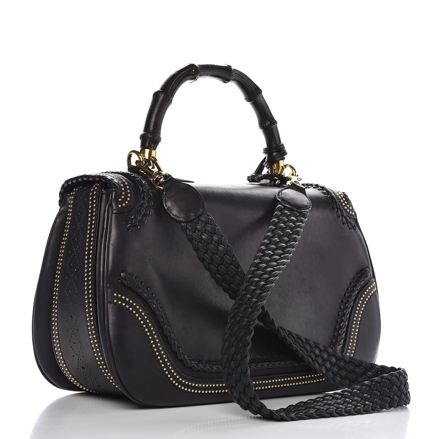 Gucci Calfskin New Bamboo Large Top Handle Bag Black 3 of 12