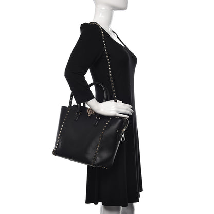 Valentino Garavani Vitello Rockstud Double Handle Tote Black 2 of 10