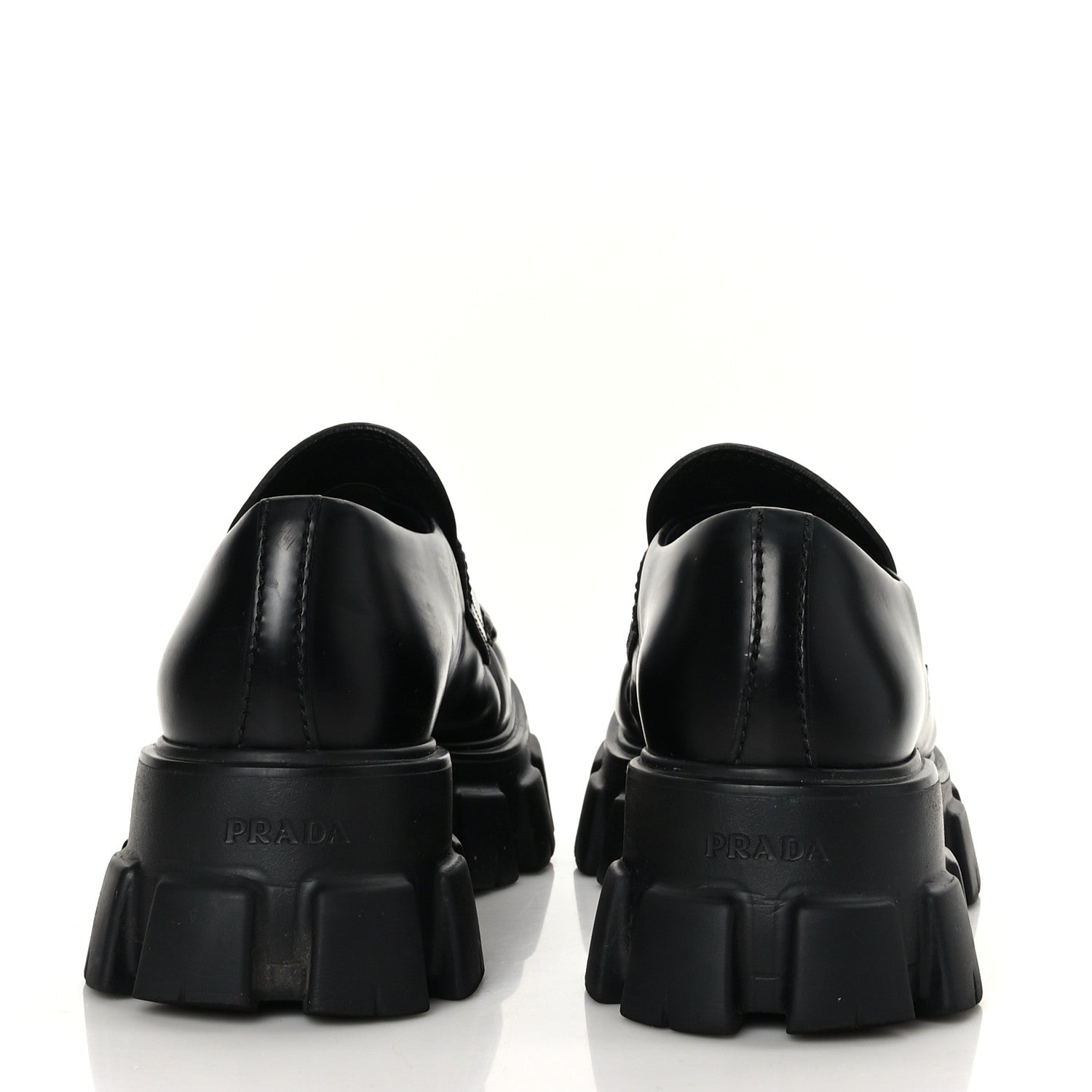 Prada Spazzolato Rois Metal Triangle Logo Mens Monolith 60mm Loafers 8 Black 5 of 10