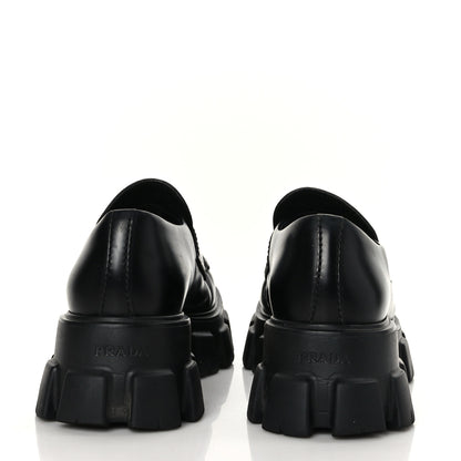 Prada Spazzolato Rois Metal Triangle Logo Mens Monolith 60mm Loafers 8 Black 5 of 10