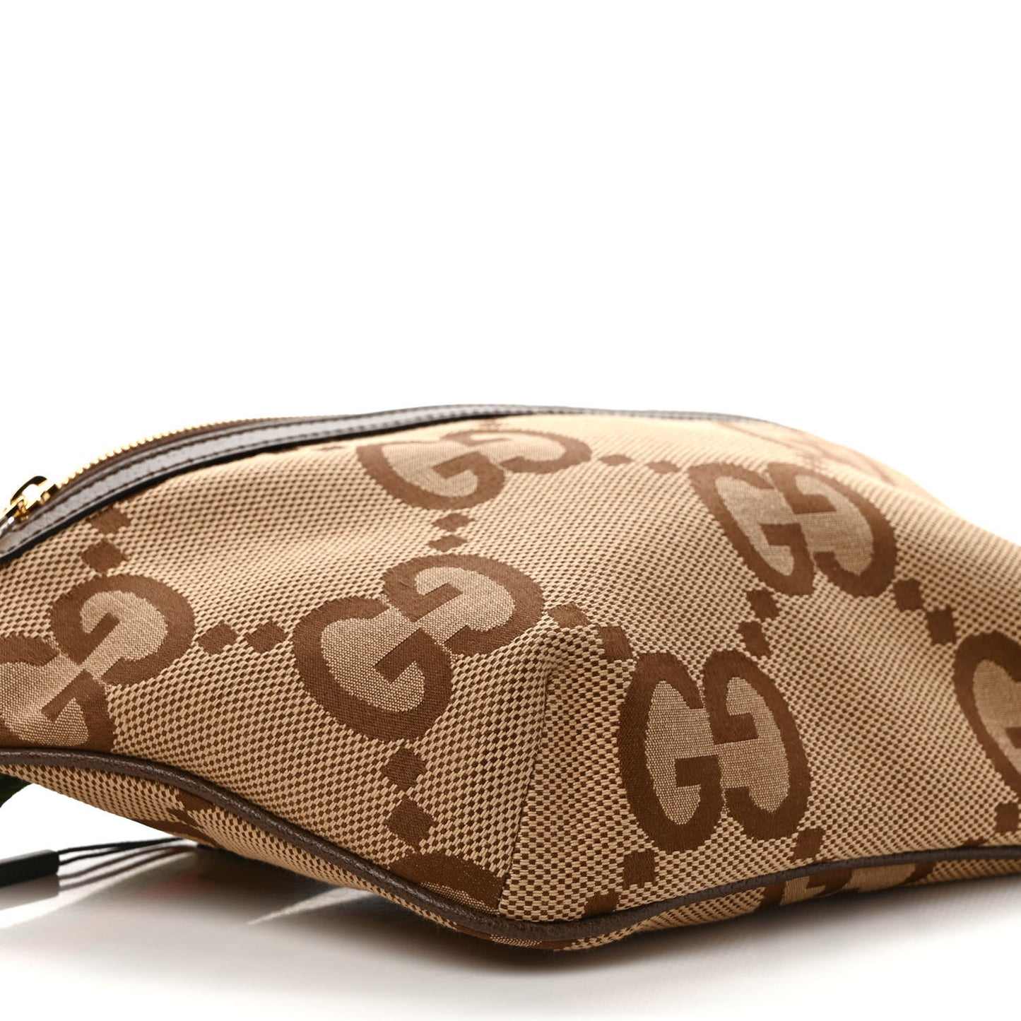Monogram Jumbo GG Textured Dollar Calfskin Web Belt Bag Camel Ebony New Acero