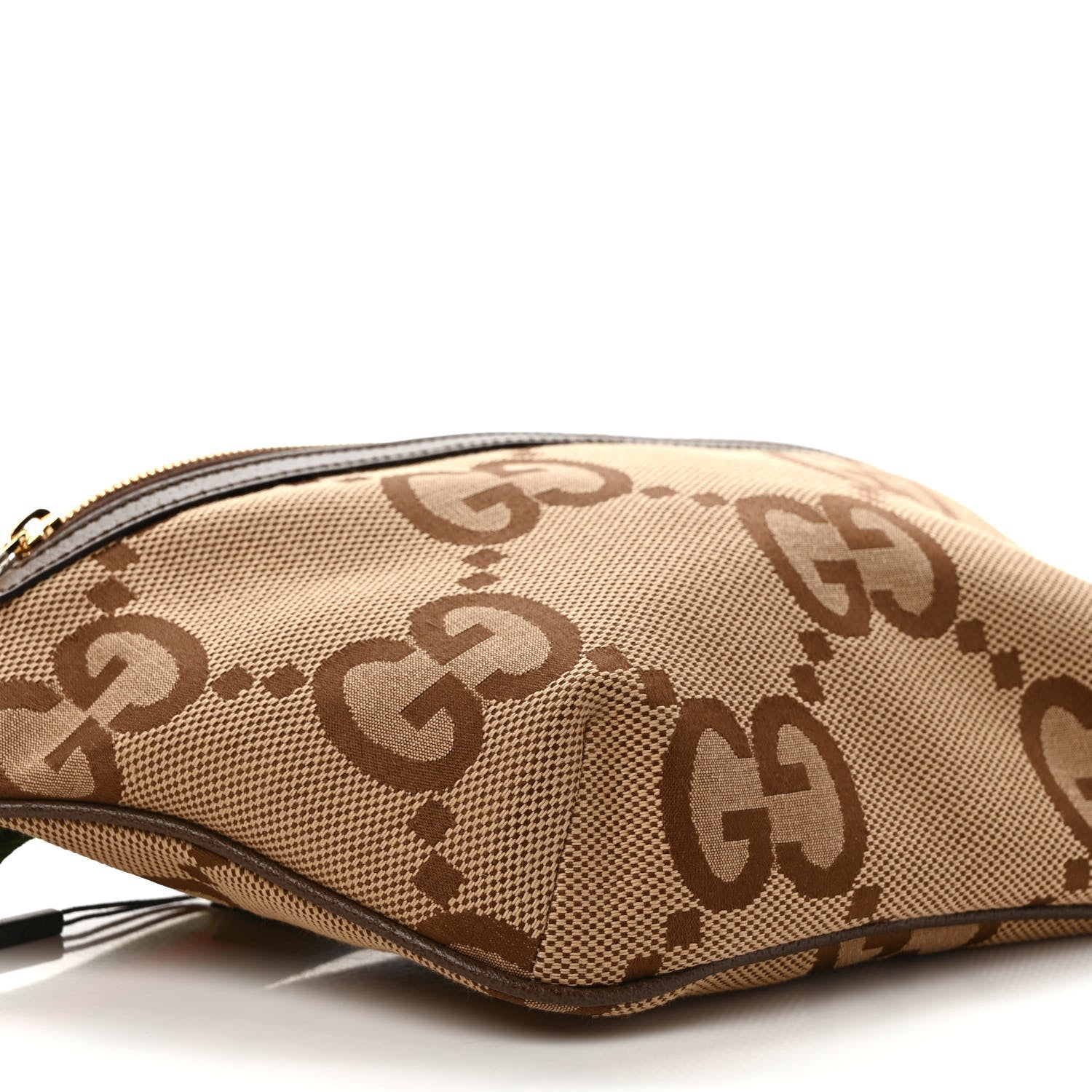 Gucci Monogram Jumbo GG Textured Dollar Calfskin Web Belt Bag Camel Ebony New Acero 7 of 9