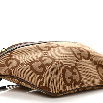 Gucci Monogram Jumbo GG Textured Dollar Calfskin Web Belt Bag Camel Ebony New Acero 7 of 9