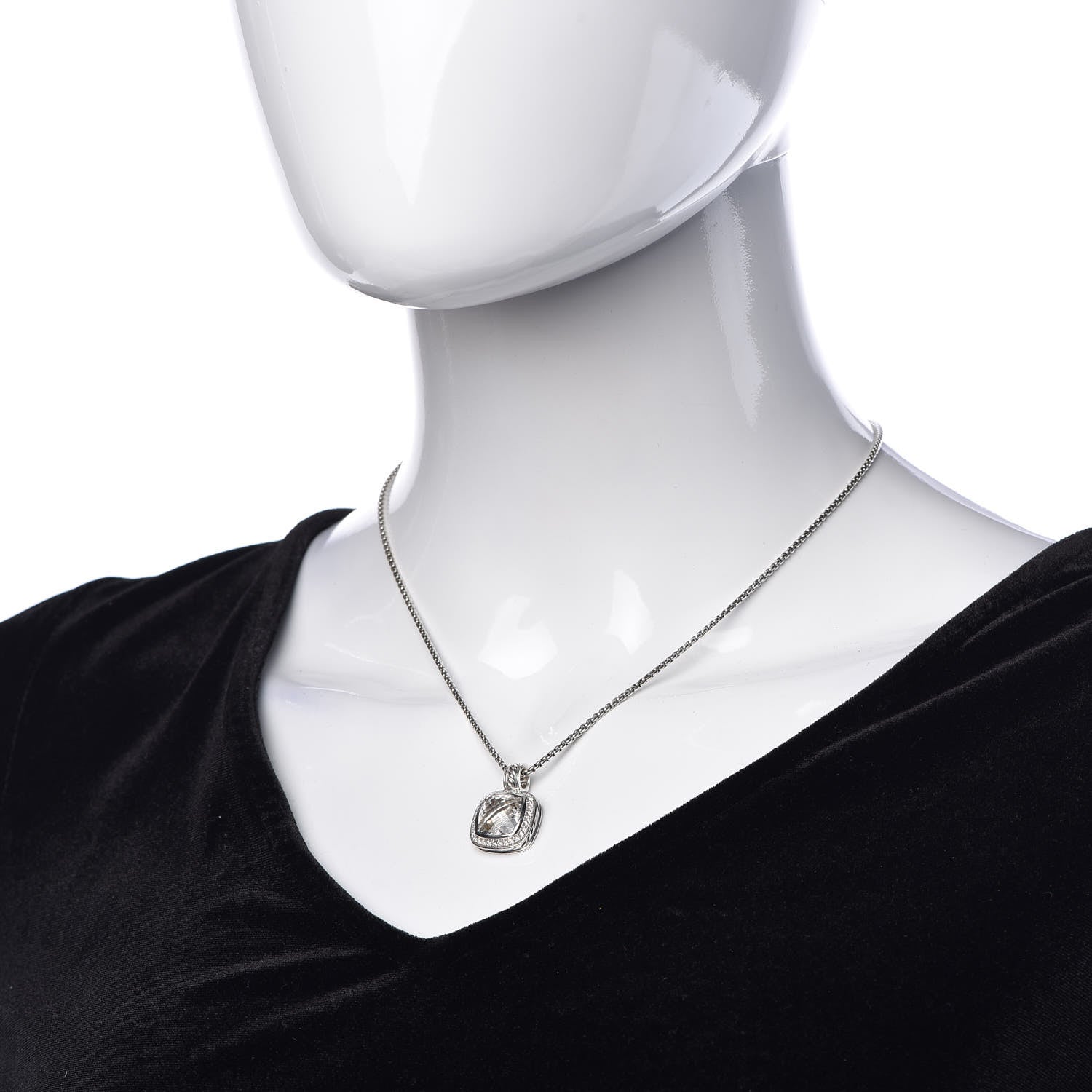 David Yurman Sterling Silver Diamond White Topaz 11mm Albion Pendant Necklace 2 of 5