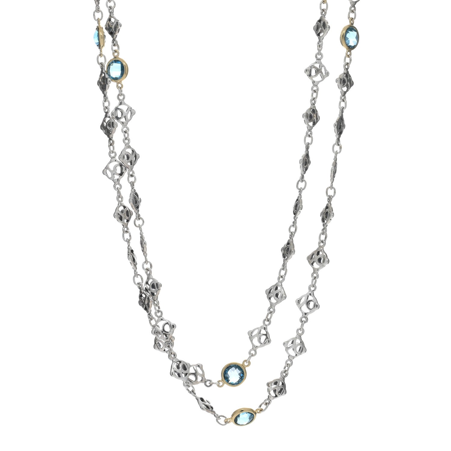 David Yurman Sterling Silver 18K Yellow Gold Blue Topaz Logo Chain Necklace 1 of 4