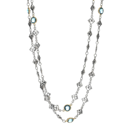 David Yurman Sterling Silver 18K Yellow Gold Blue Topaz Logo Chain Necklace 1 of 4