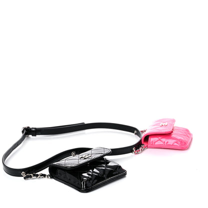 Chanel Patent Quilted Belt In Love Double Mini Flap Waist Bag Black Pink 4 of 9