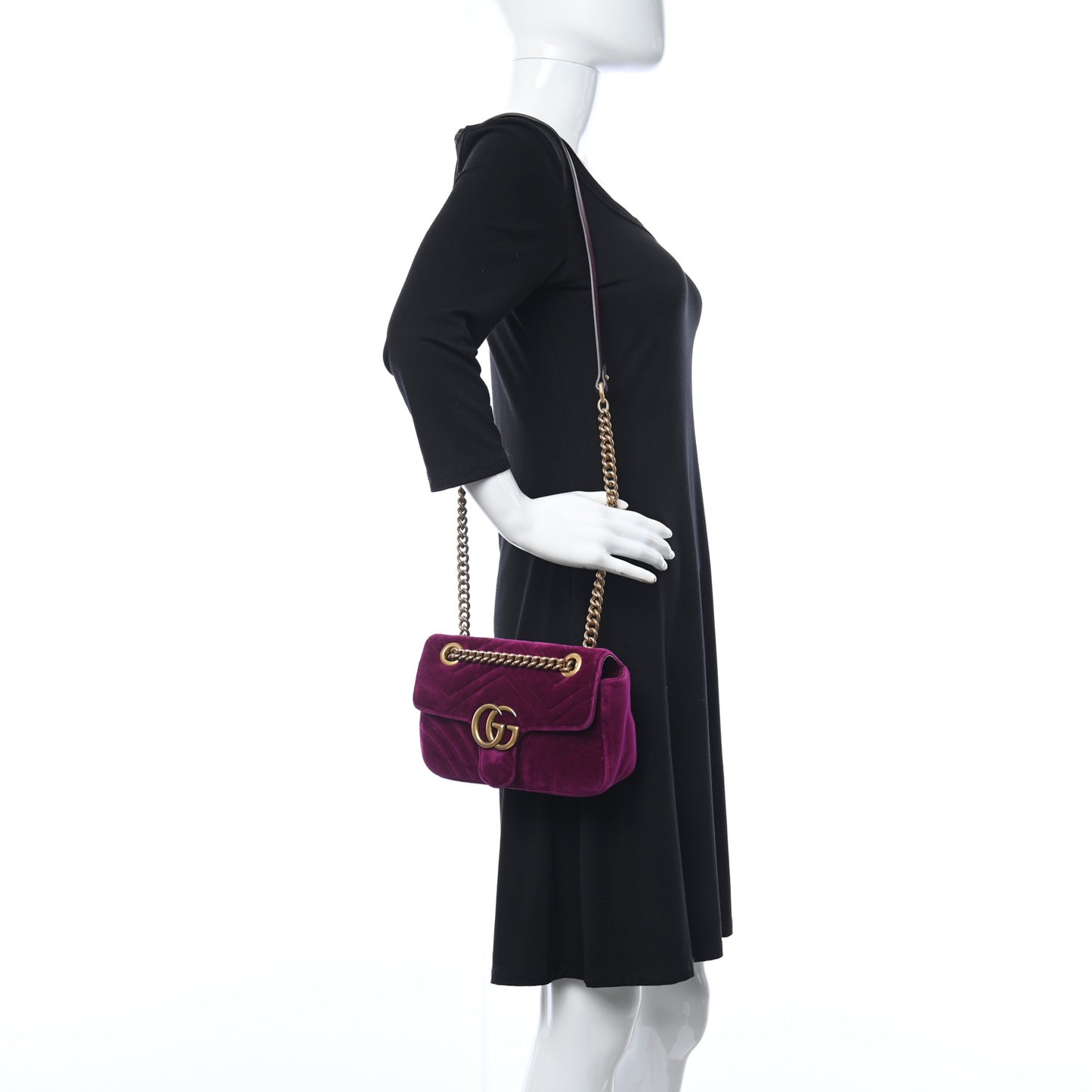 Velvet Matelasse Small GG Marmont Shoulder Bag Fuchsia Violet Cyclamen