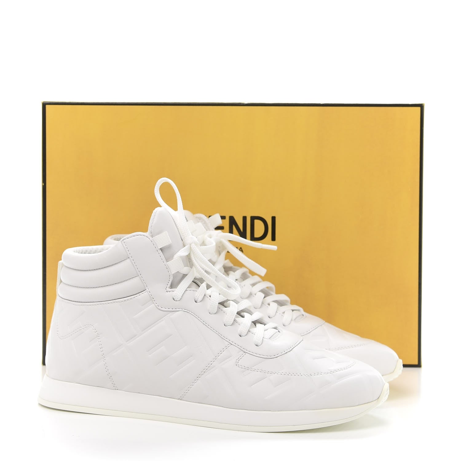 Fendi Nappa Macro FF Embossed Womens High Top Sneakers 40 White Ice 10 of 10