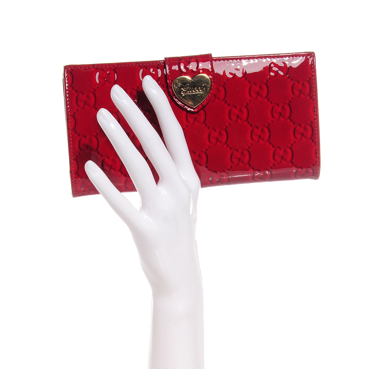 Patent Guccissima Heart Continental Wallet Red