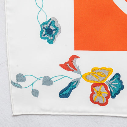 Hermes Silk Brides Fleuries Scarf 90 Orange Blanc Turquoise 4 of 5