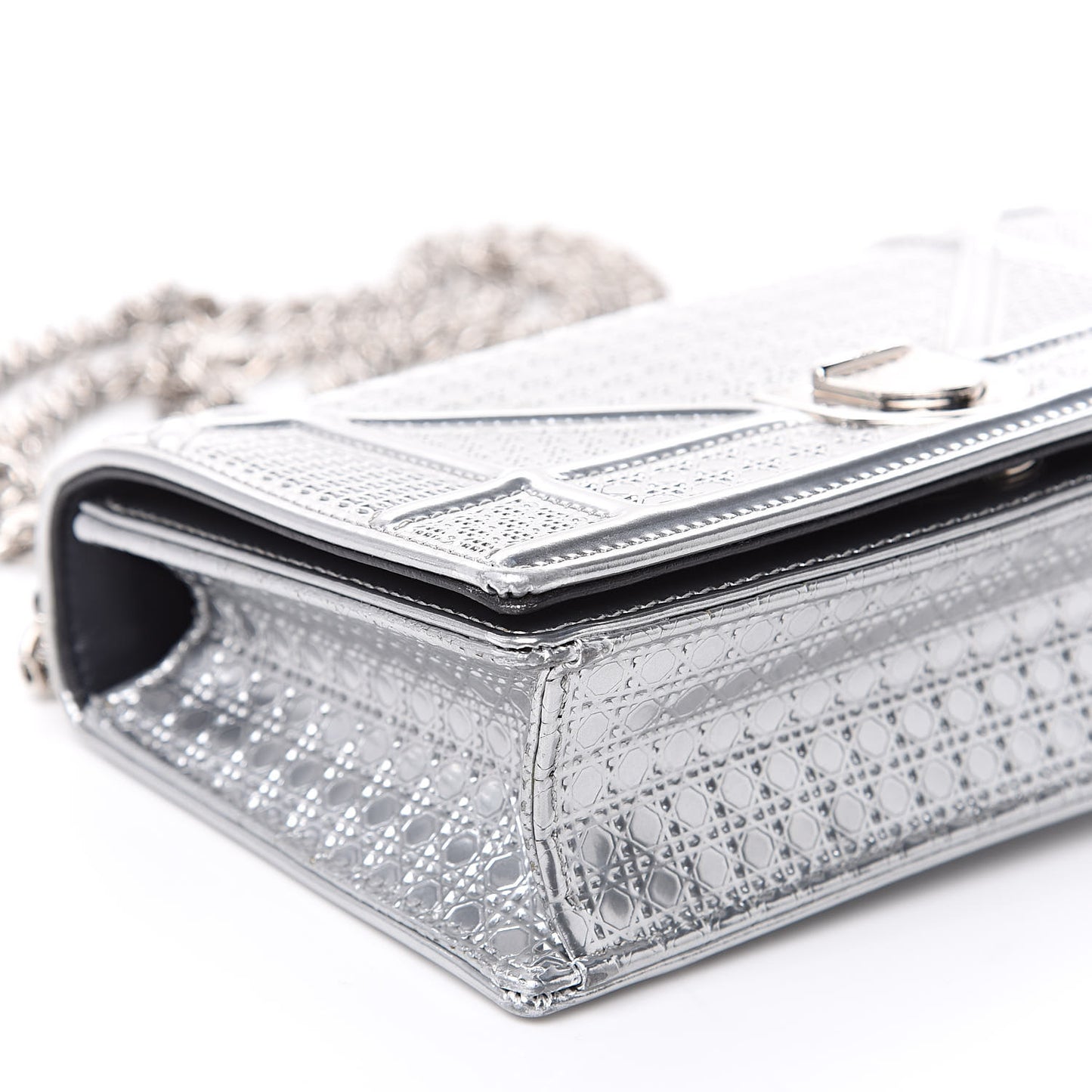 Metallic Patent Micro-Cannage Mini Diorama Flap Bag Silver