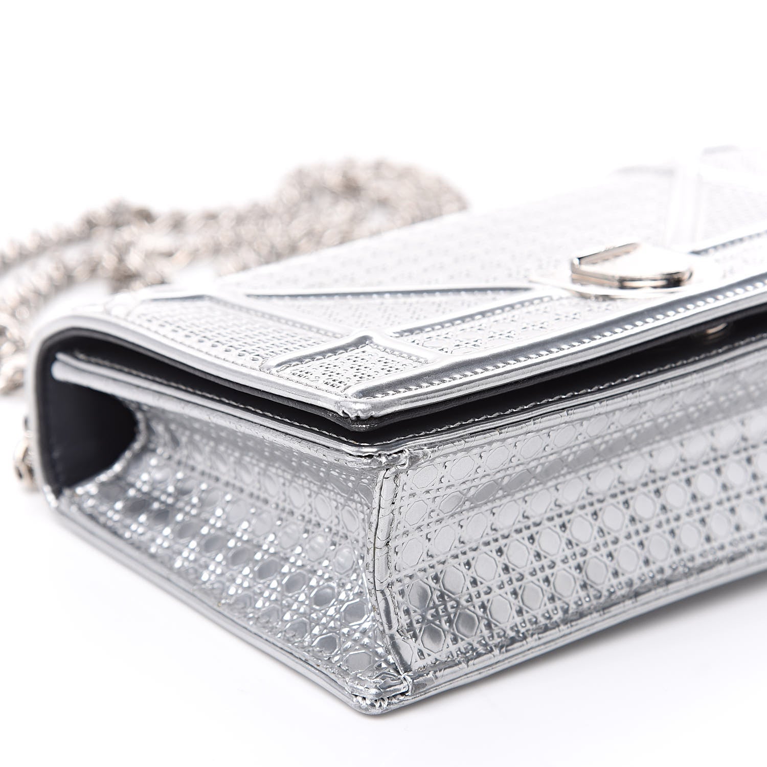 Christian Dior Metallic Patent Micro-Cannage Mini Diorama Flap Bag Silver 7 of 11
