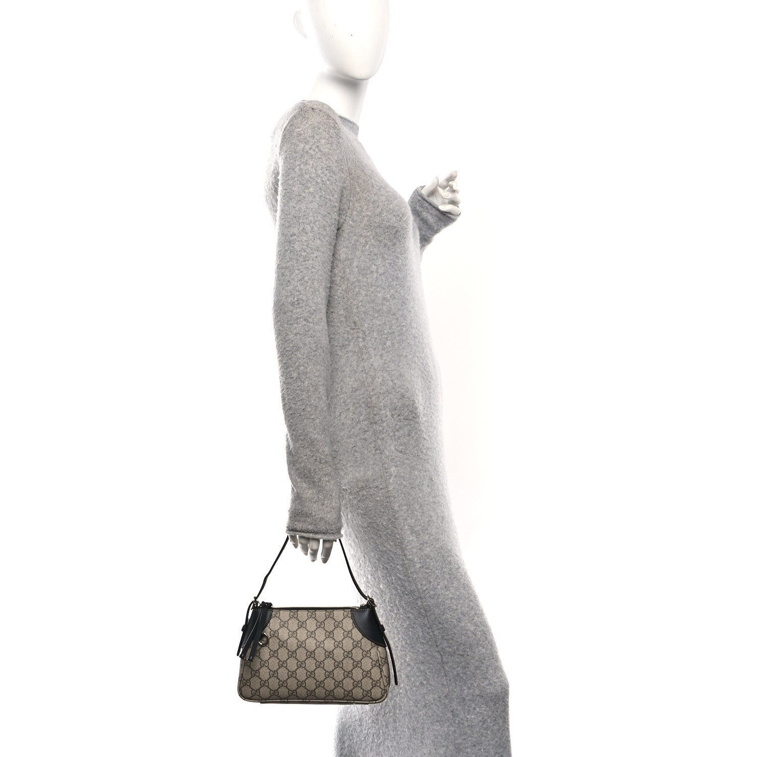 Gucci GG Supreme Monogram Textured Calfskin Small Emblem Shoulder Bag Beige Black 2 of 10
