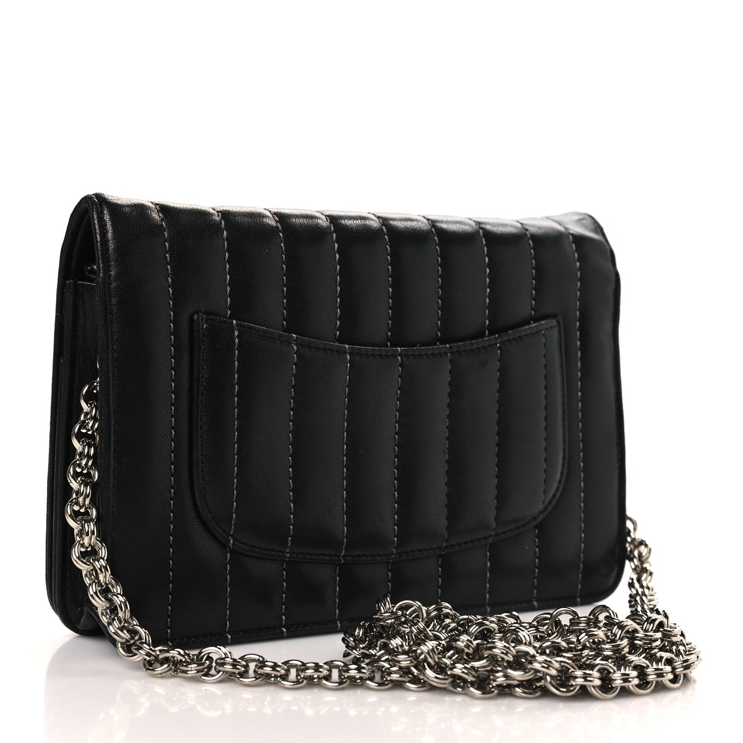 Lambskin Vertical Quilted Wallet On Chain WOC Black
