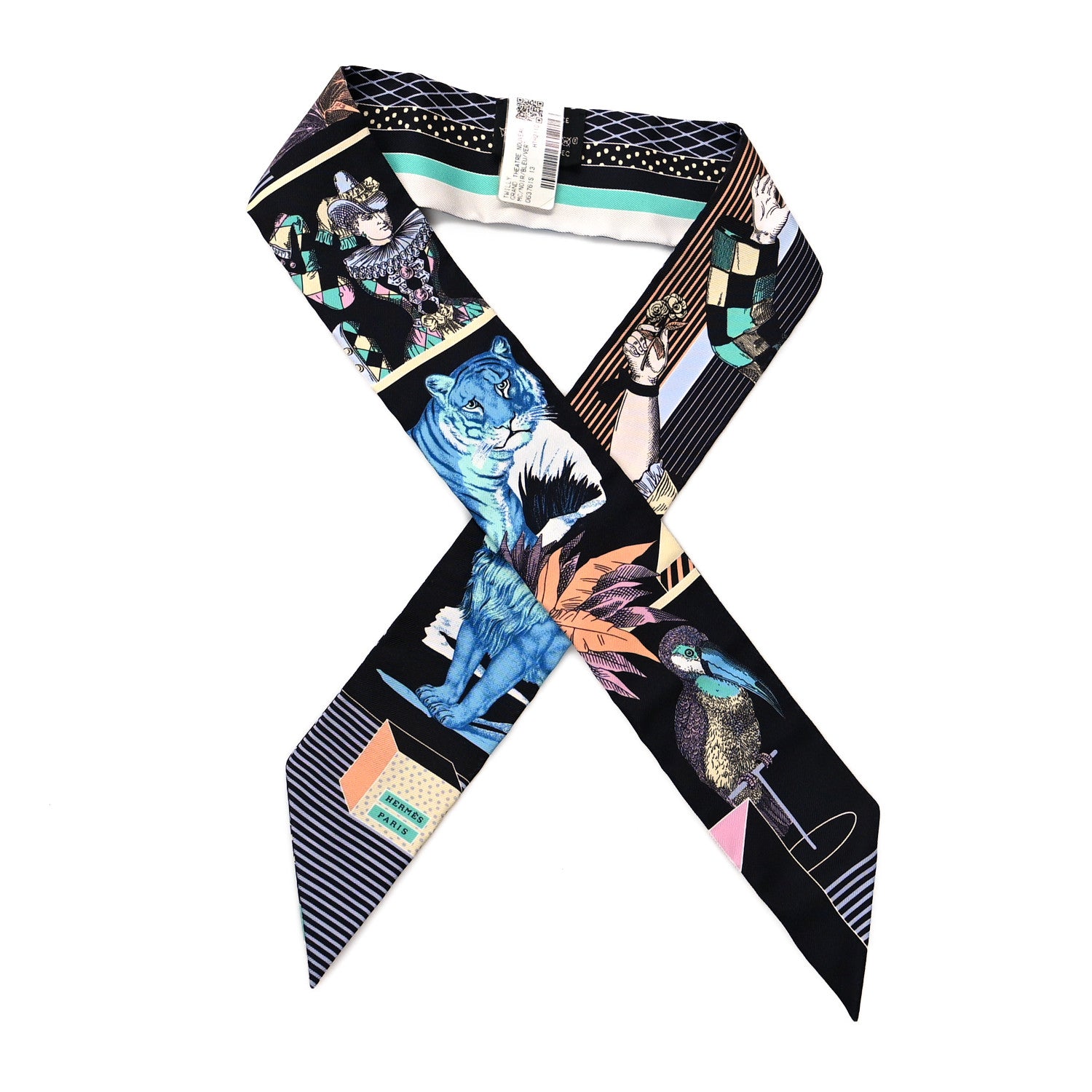 Hermes Silk Twilly Grand Theatre Nouveau Black Bleu Vert 2 of 8