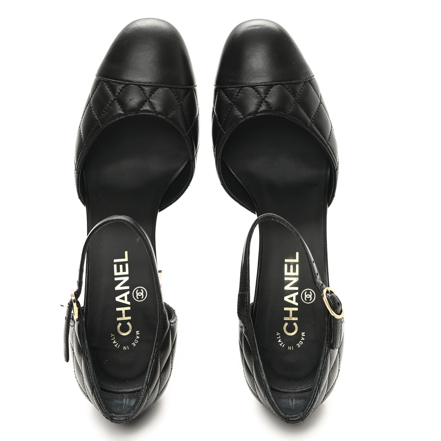 Lambskin Quilted Cap Toe Mary Jane Pumps 39.5 Black