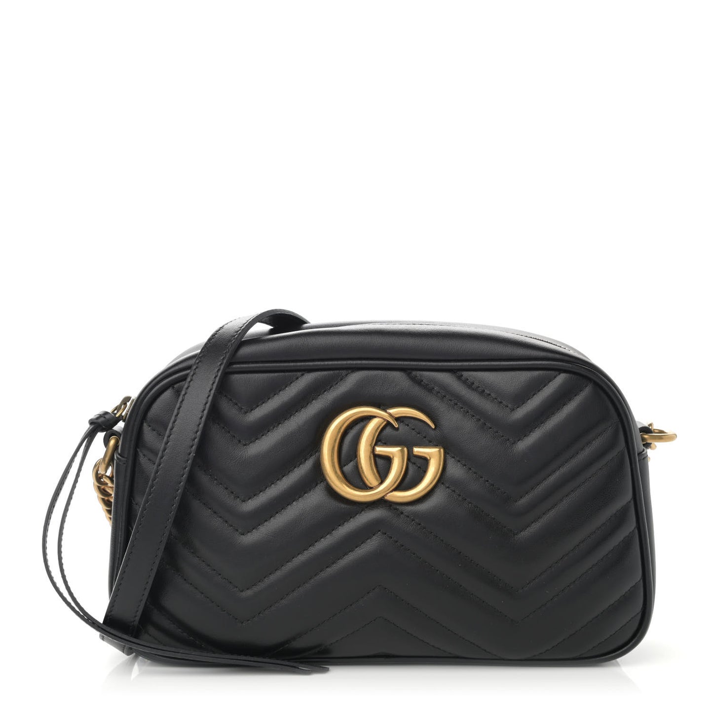 Calfskin Matelasse Small GG Marmont Chain Shoulder Bag Black