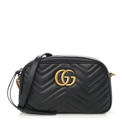 Gucci Calfskin Matelasse Small GG Marmont Chain Shoulder Bag Black 1 of 11