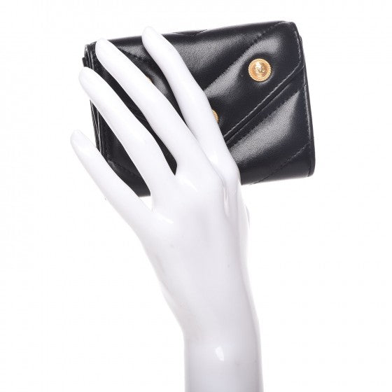Chanel Lambskin Chevron Quilted Medallion CC Card Holder Black 2 of 8