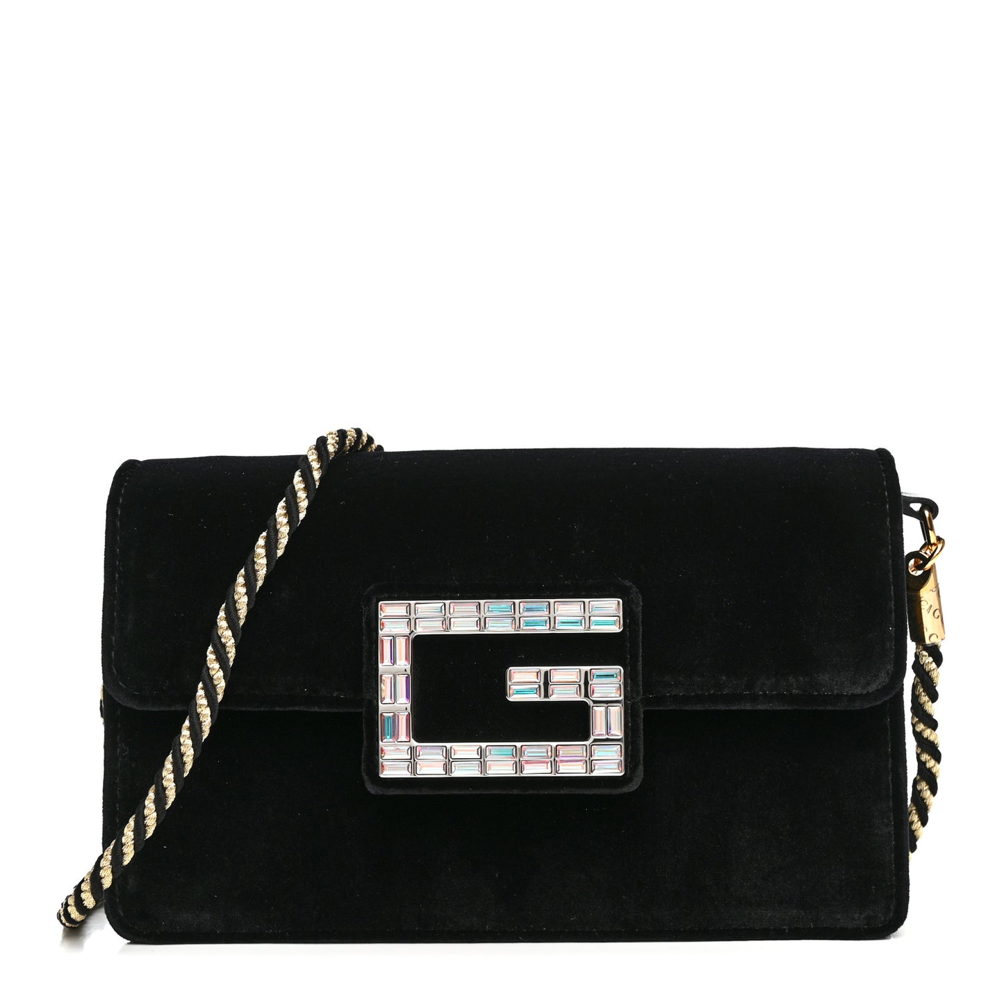 Velvet Crystal Square G Shoulder Bag Black
