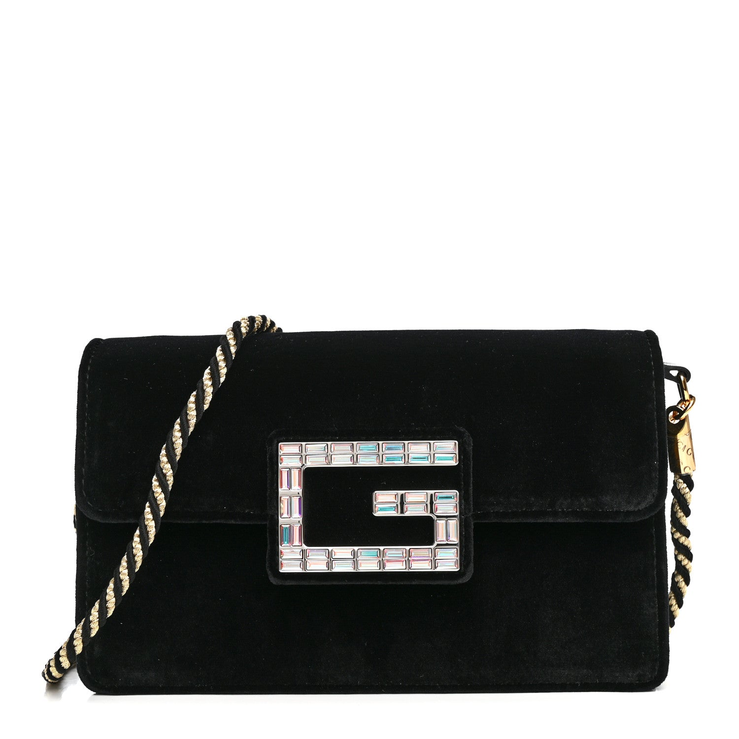 Gucci Velvet Crystal Square G Shoulder Bag Black 1 of 11