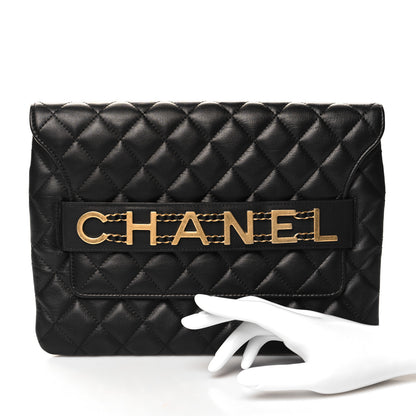 Chanel Calfskin Quilted Front Logo Enchained Clutch Black 2 of 11