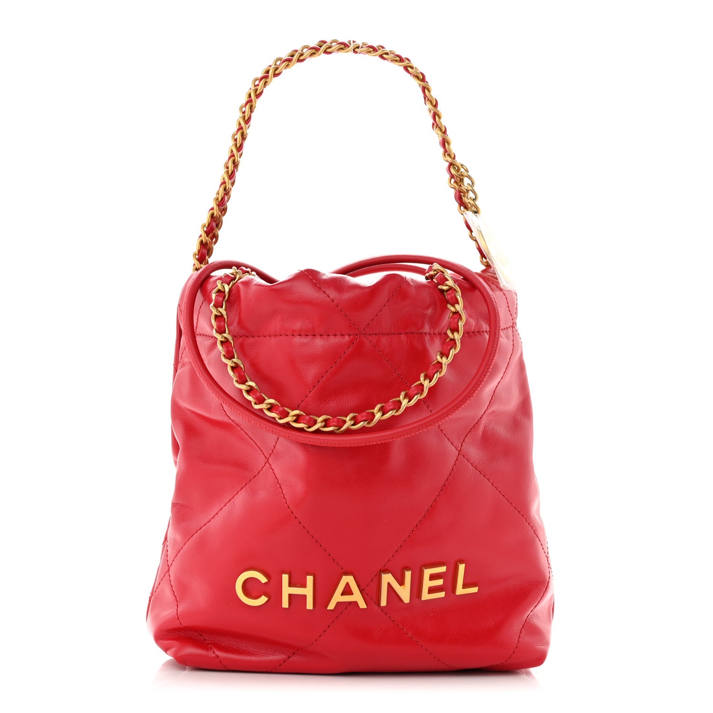 Shiny Calfskin Quilted Mini Chanel 22 Red