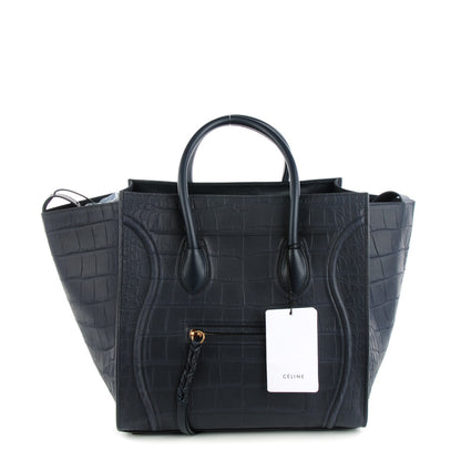 Celine Crocodile Embossed Nubuck Medium Phantom Luggage Navy 1 of 7
