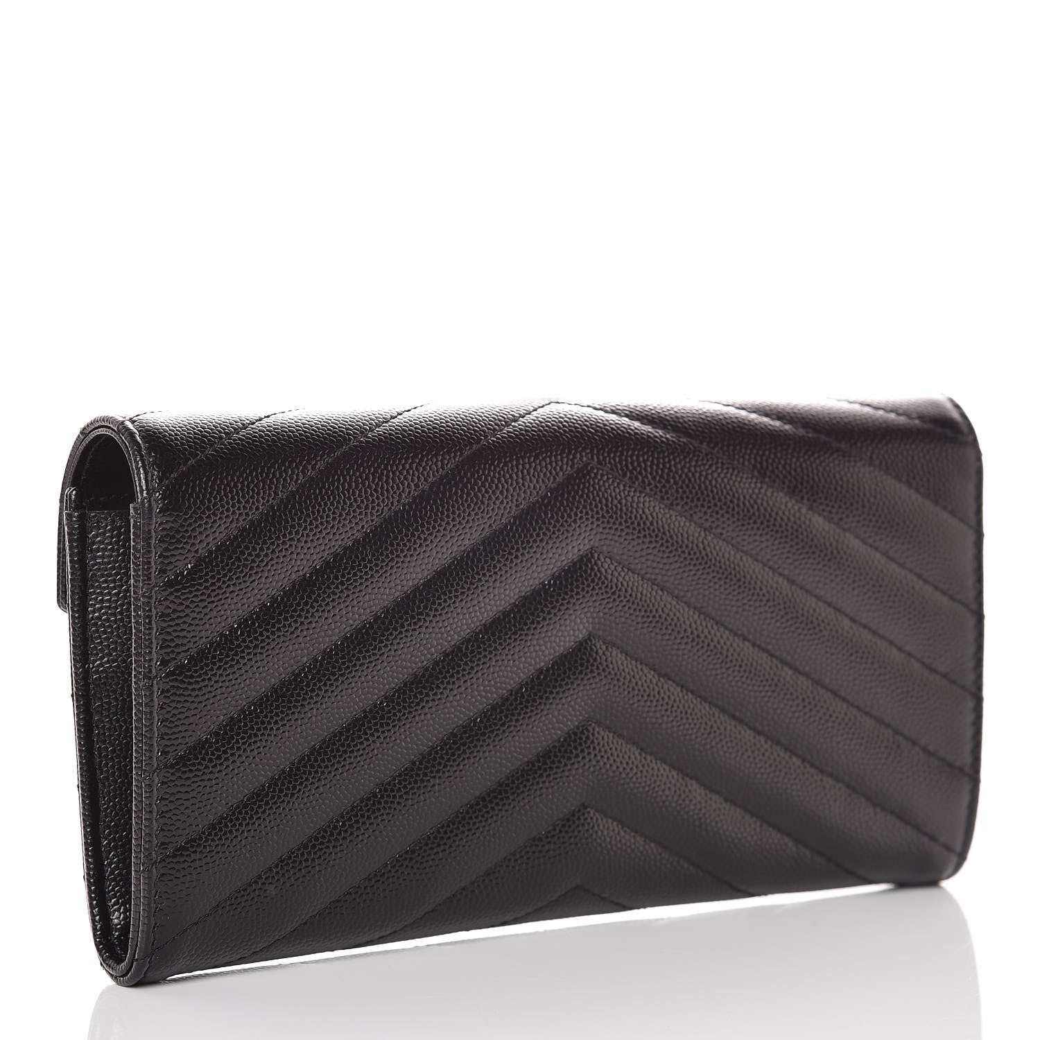 Saint Laurent Grain De Poudre Matelasse Chevron Monogram Flap Wallet Black 3 of 12