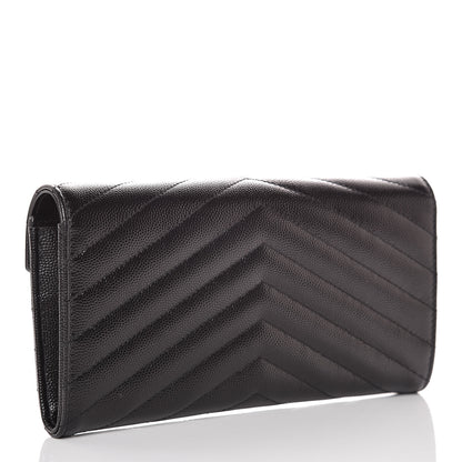 Saint Laurent Grain De Poudre Matelasse Chevron Monogram Flap Wallet Black 3 of 12