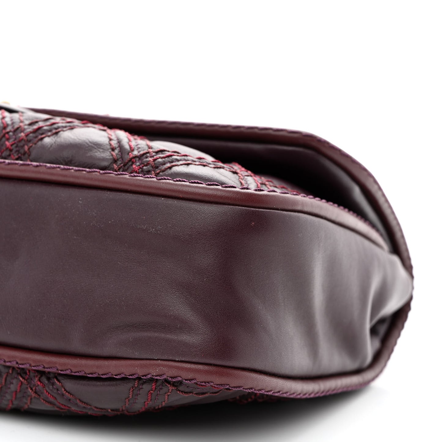 Calfskin Quilted Stitch Flap Plum