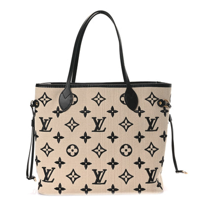 Louis Vuitton Cotton Monogram Embroidered Neverfull MM Beige Black 1 of 11