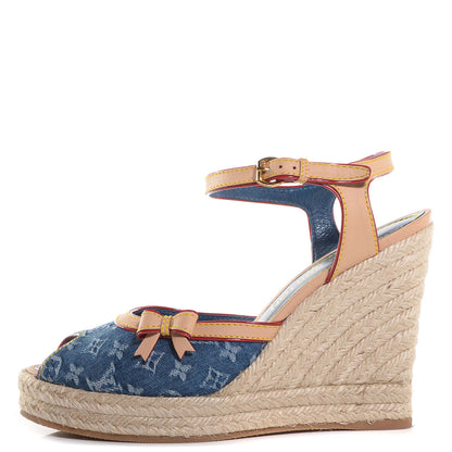 Louis Vuitton Monogram Denim Bow Espadrille Wedges 38 1 of 5