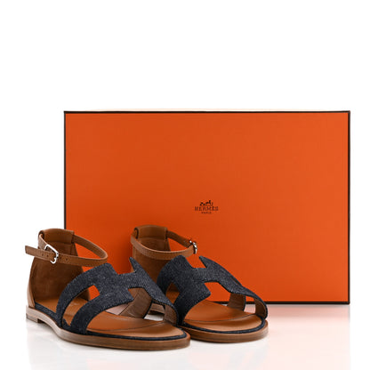 Hermes Denim Santorini Sandals 36.5 Bleu Brut Gold 8 of 8