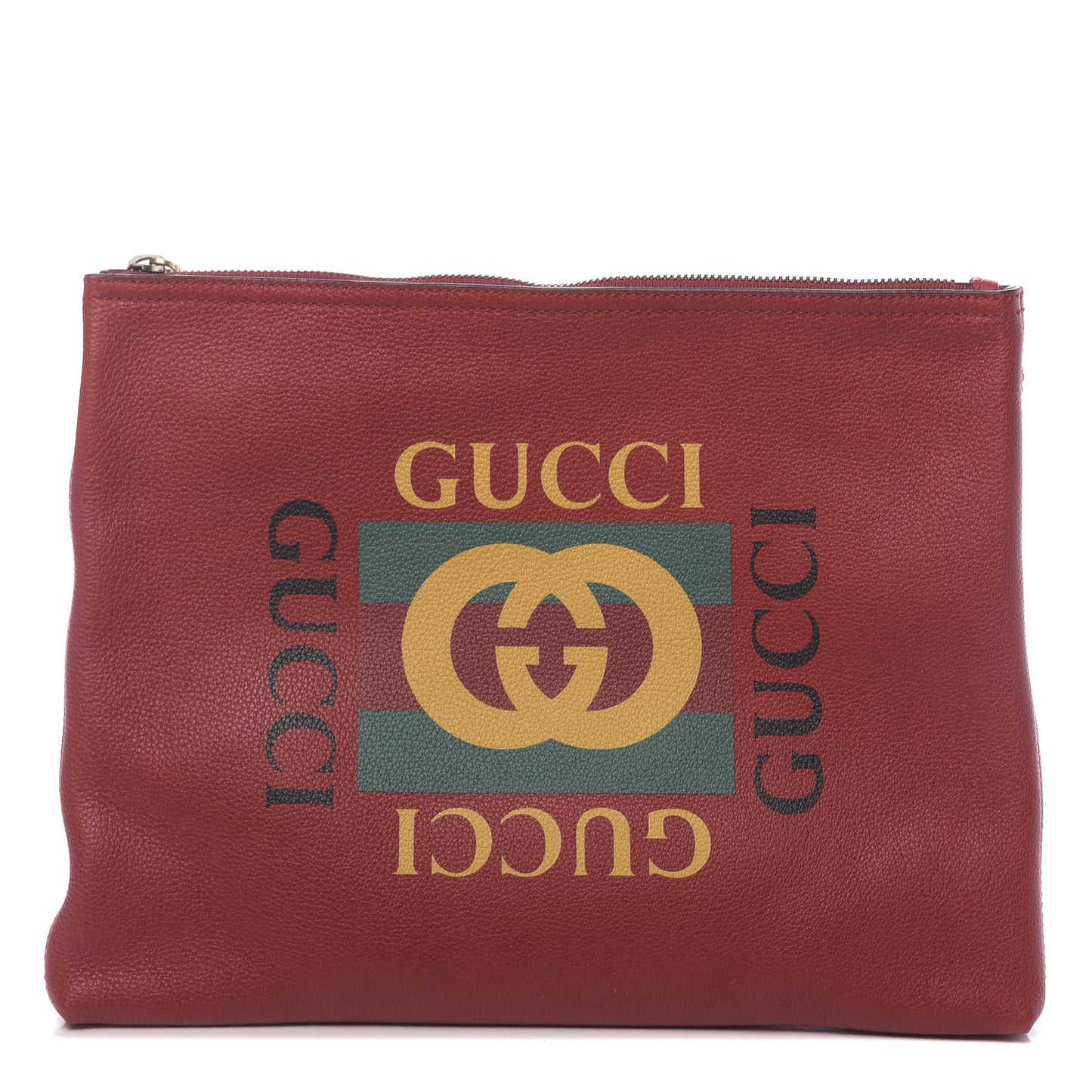 Pebbled Calfskin Medium Logo Portfolio Clutch Hibiscus Red